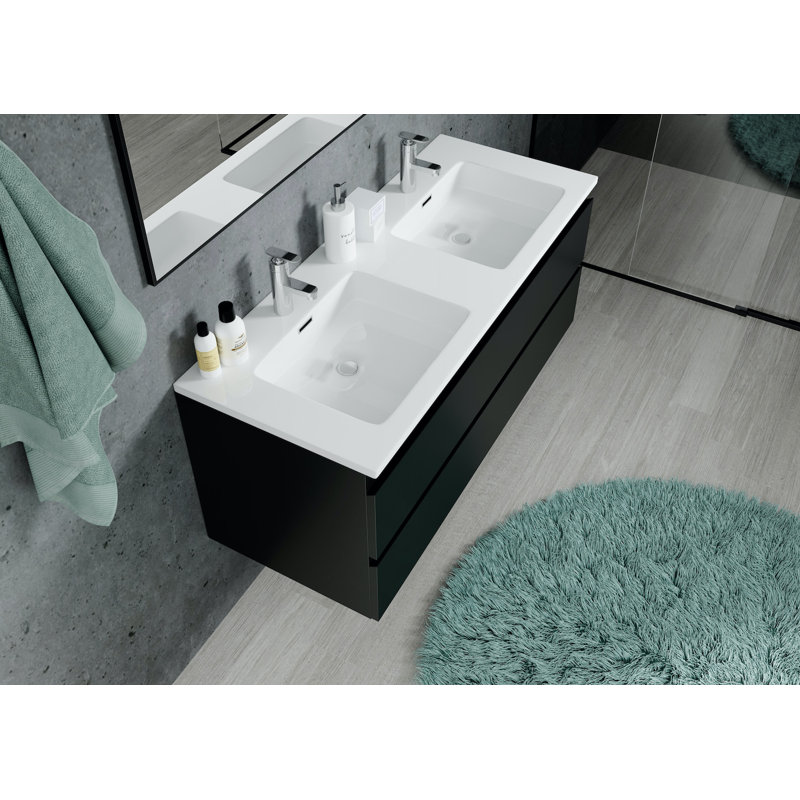 17 Stories 120 cm breiter wandmontierter Doppelwaschtisch Ashkii